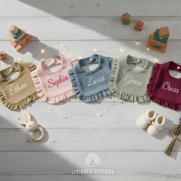 Personalized Baby Name Ruffle Soft Cotton Bib