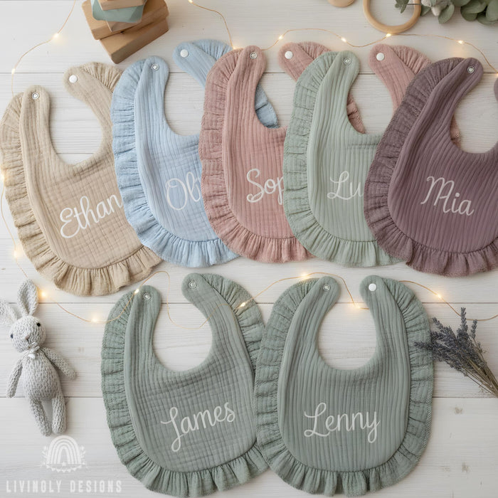 Personalized Baby Name Ruffle Soft Cotton Bib