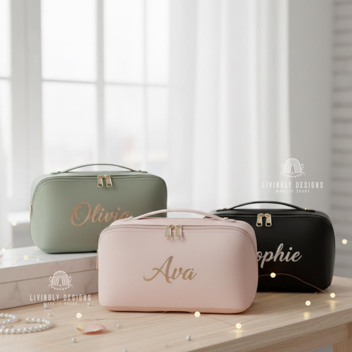 Custom Leather Makeup Bag Travel Pouch