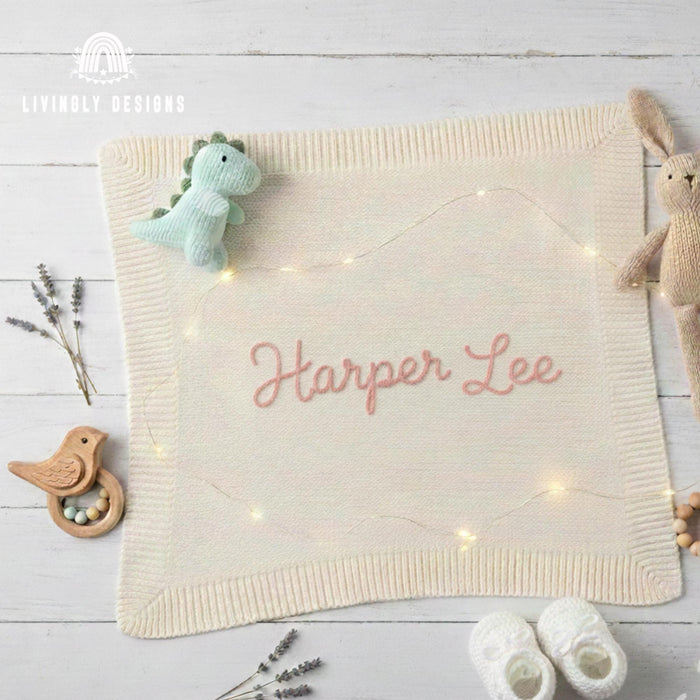 Hand Embroidered Custom Name Baby Blanket