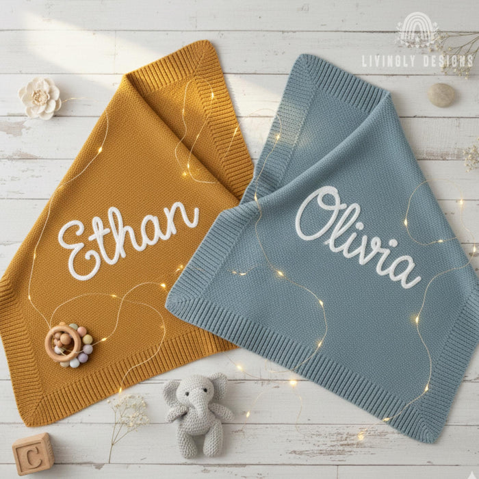 Hand Embroidered Custom Name Baby Blanket