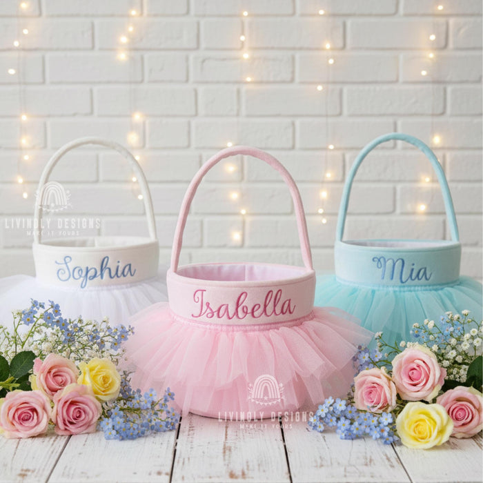 Personalized Flower Girl Basket Velvet Yarn Skirt