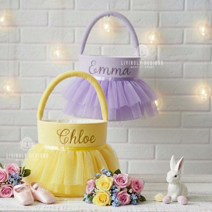 Personalized Flower Girl Basket Velvet Yarn Skirt
