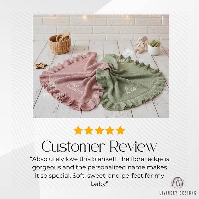 Personalized Embroidered Knit Baby Blanket with Soft Cotton Ruffle Edge