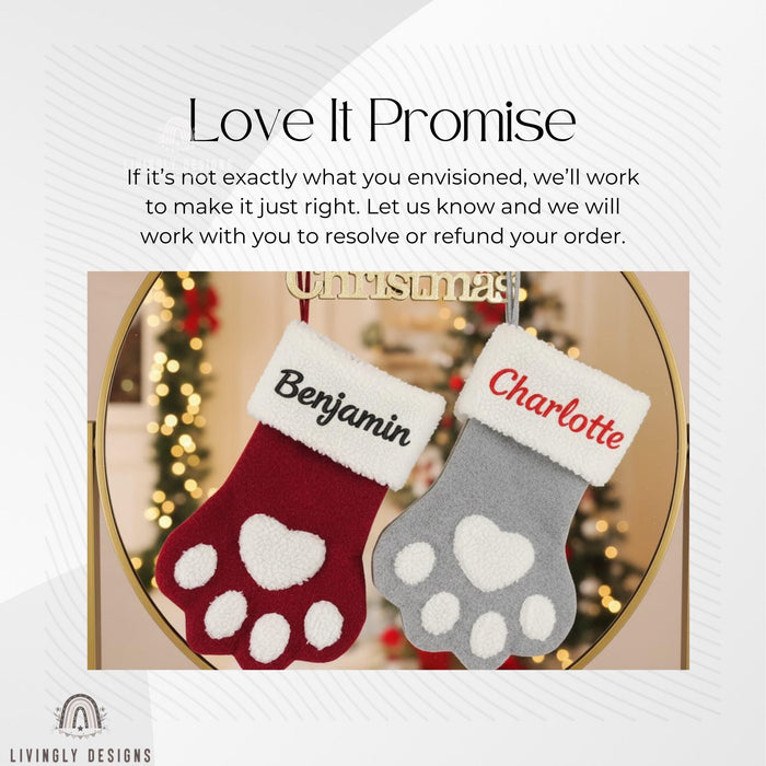 Custom Name Dog Christmas Stocking Paw Print