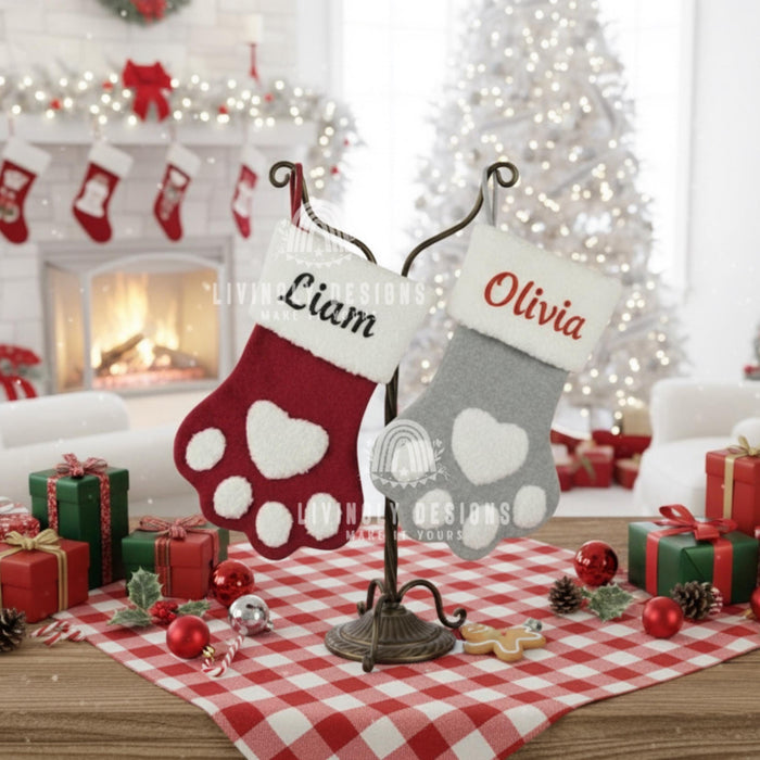 Custom Name Dog Christmas Stocking Paw Print