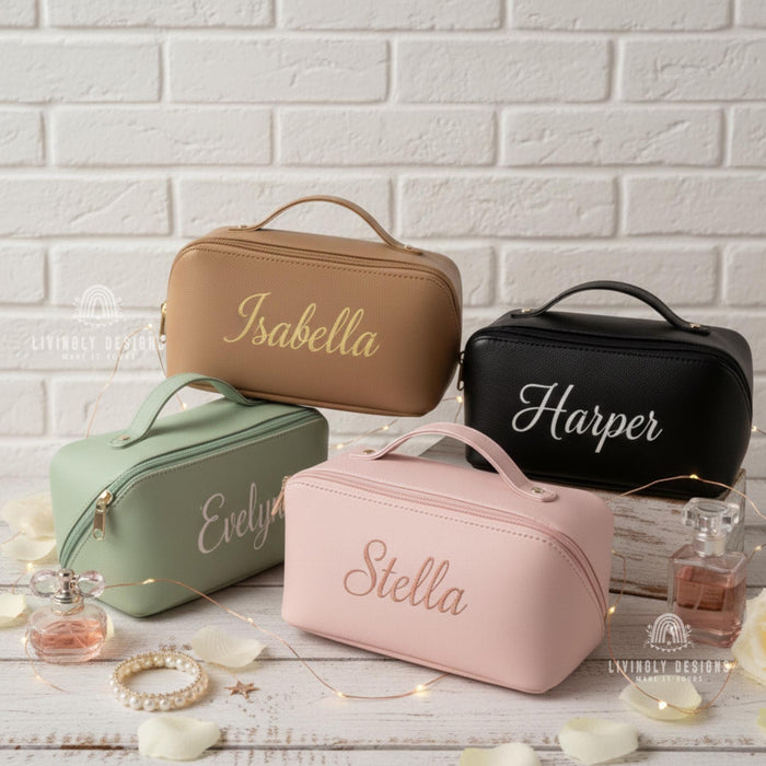 Custom Leather Makeup Bag Travel Pouch