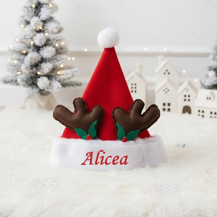 Custom Name Reindeer Christmas Hat with Antlers