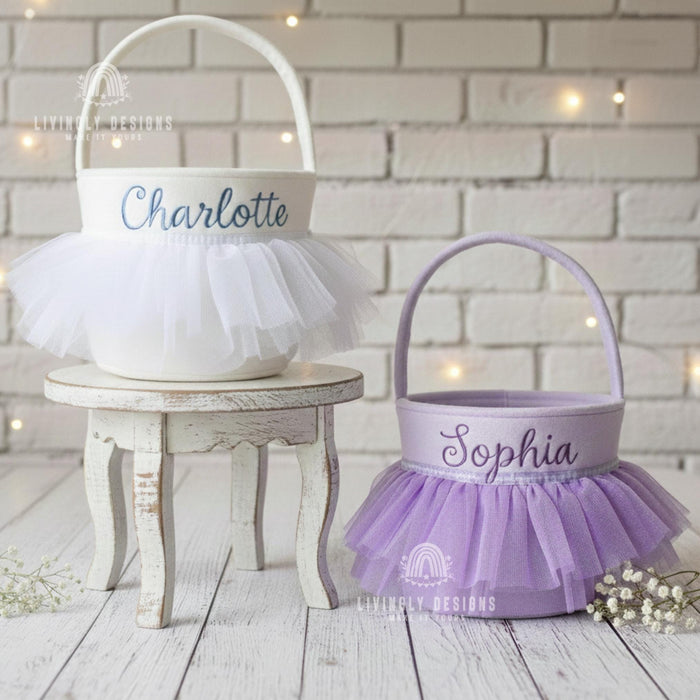 Personalized Flower Girl Basket Velvet Yarn Skirt