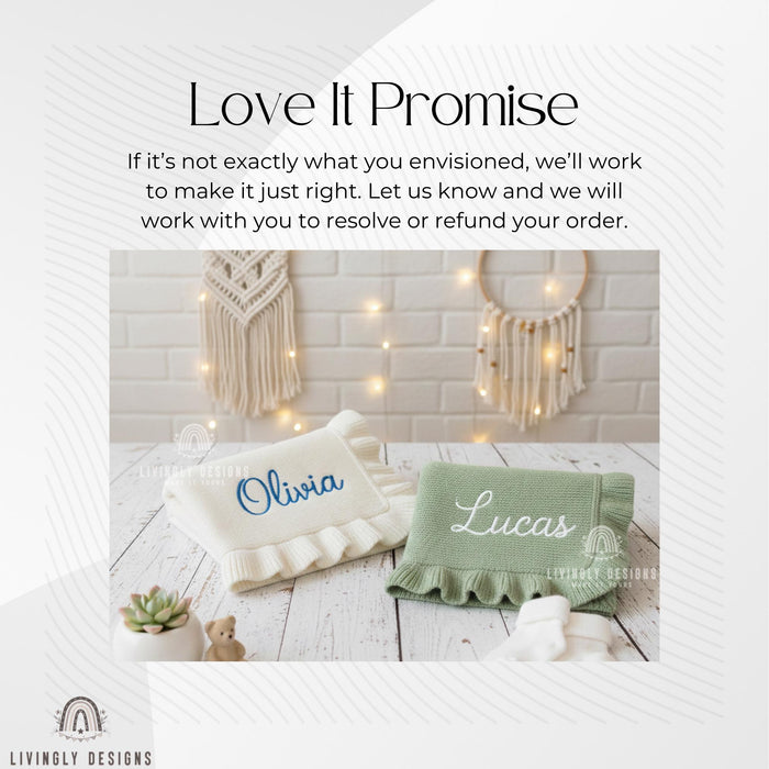 Personalized Embroidered Knit Baby Blanket with Soft Cotton Ruffle Edge