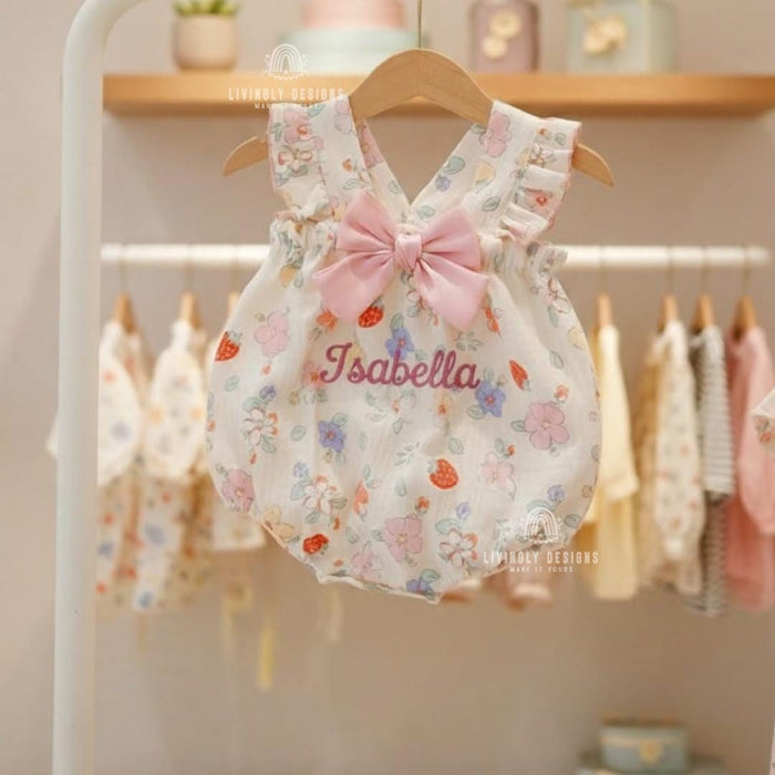 Personalized Baby Girl Romper with Name Floral with Bow