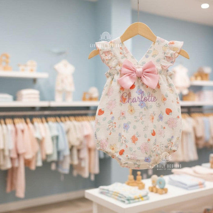 Personalized Baby Girl Romper with Name Floral with Bow