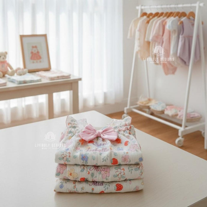 Personalized Baby Girl Romper with Name Floral with Bow