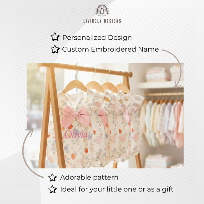 Personalized Baby Girl Romper with Name Floral with Bow