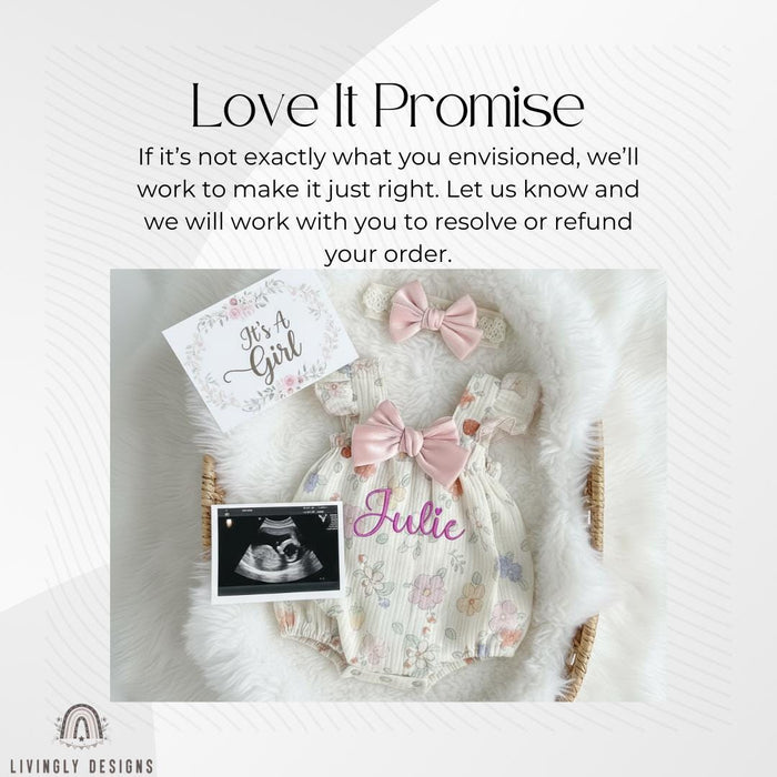 Personalized Baby Girl Romper with Name Floral with Bow