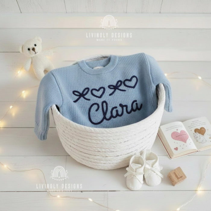 Personalized Baby Name Sweater with Bows & Hearts