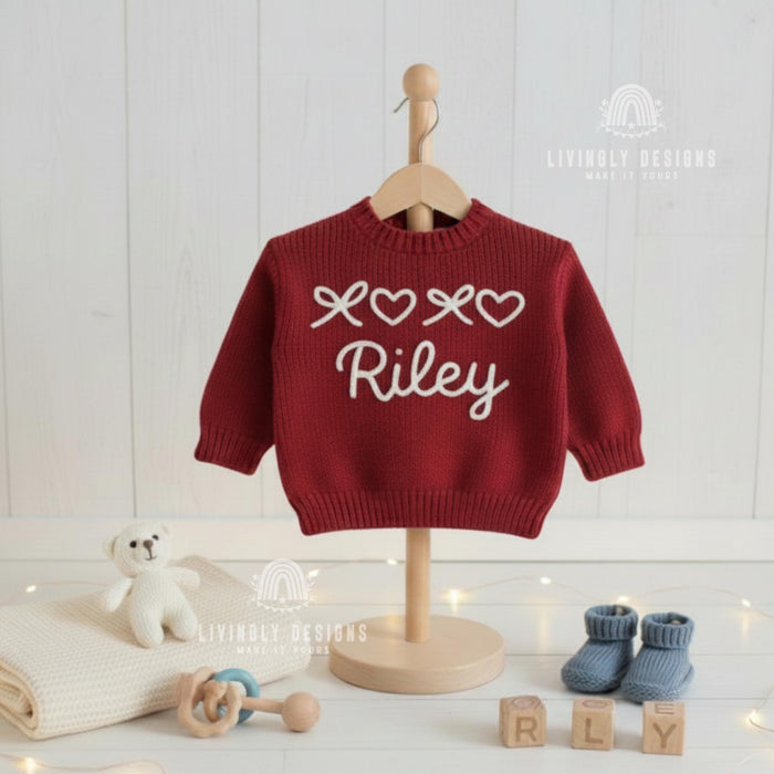 Personalized Baby Name Sweater with Bows & Hearts