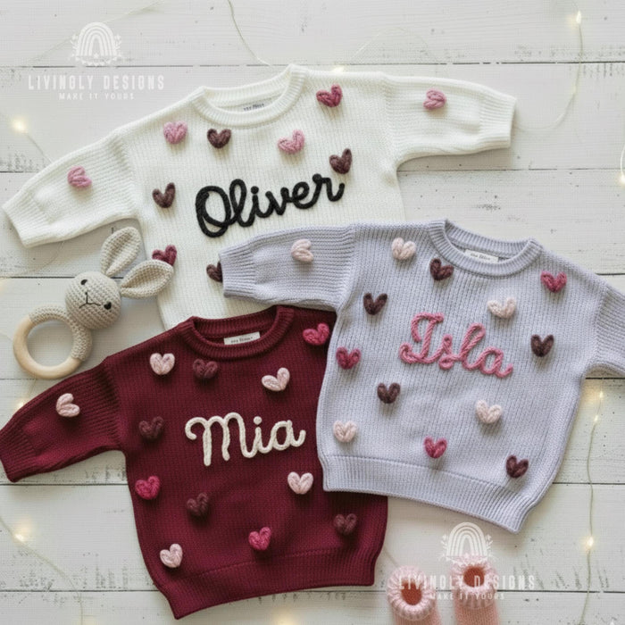 Colorful Hearts & Name Embroidered Baby/Kids Jumper