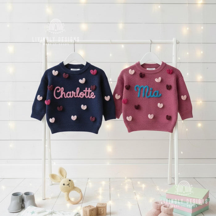 Colorful Hearts & Name Embroidered Baby/Kids Jumper