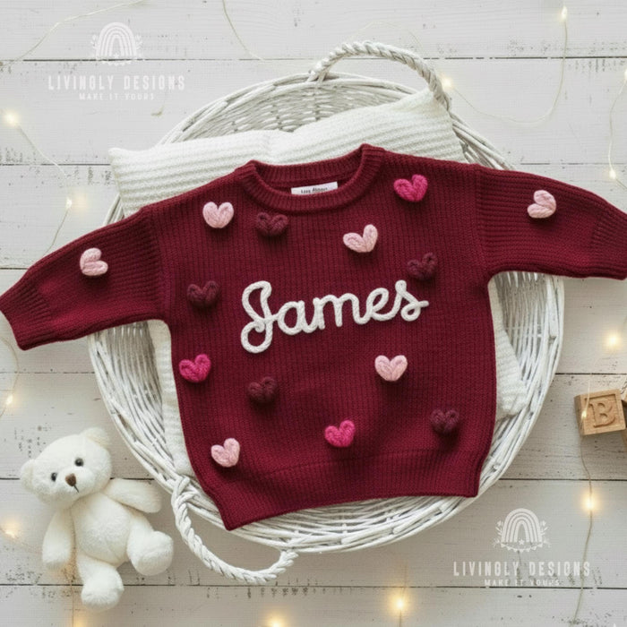 Colorful Hearts & Name Embroidered Baby/Kids Jumper