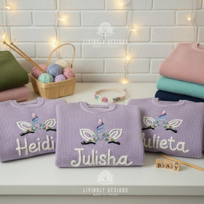 Personalized Kids Unicorn Embroidered Jumper