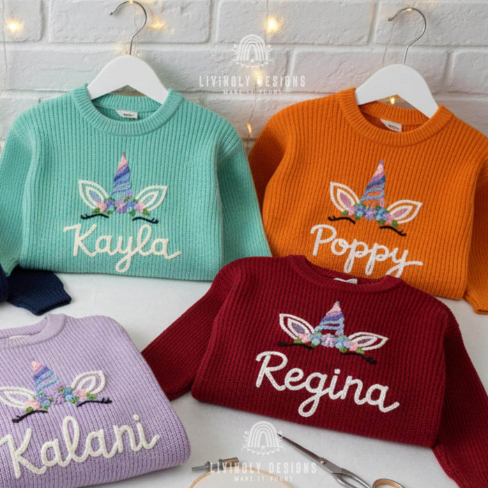 Personalized Kids Unicorn Embroidered Jumper