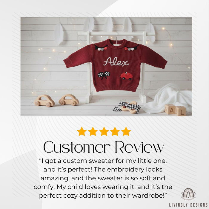 Custom Name Kids Racing Car Sweater