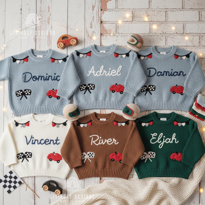 Custom Name Kids Racing Car Sweater