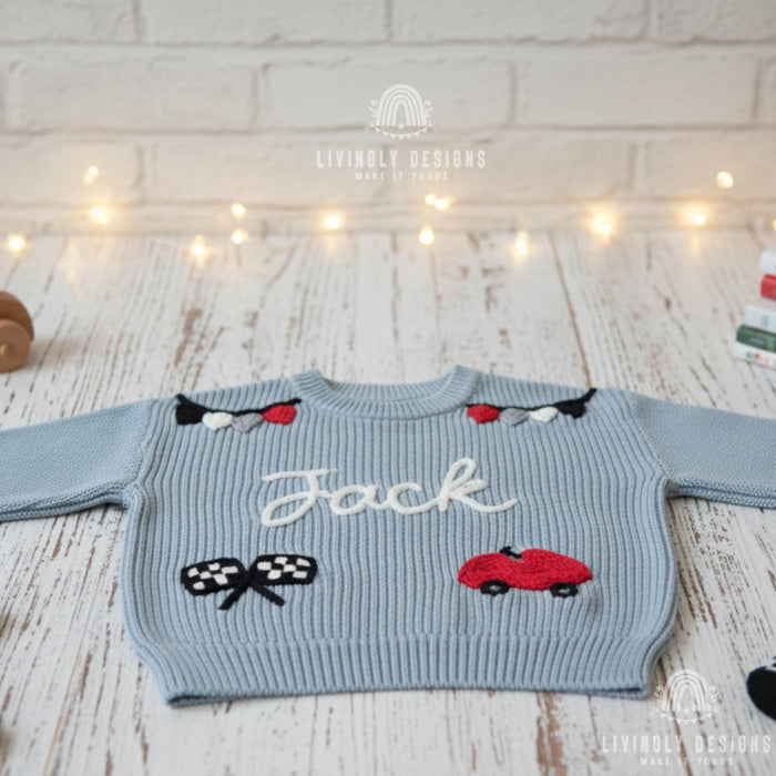 Custom Name Kids Racing Car Sweater