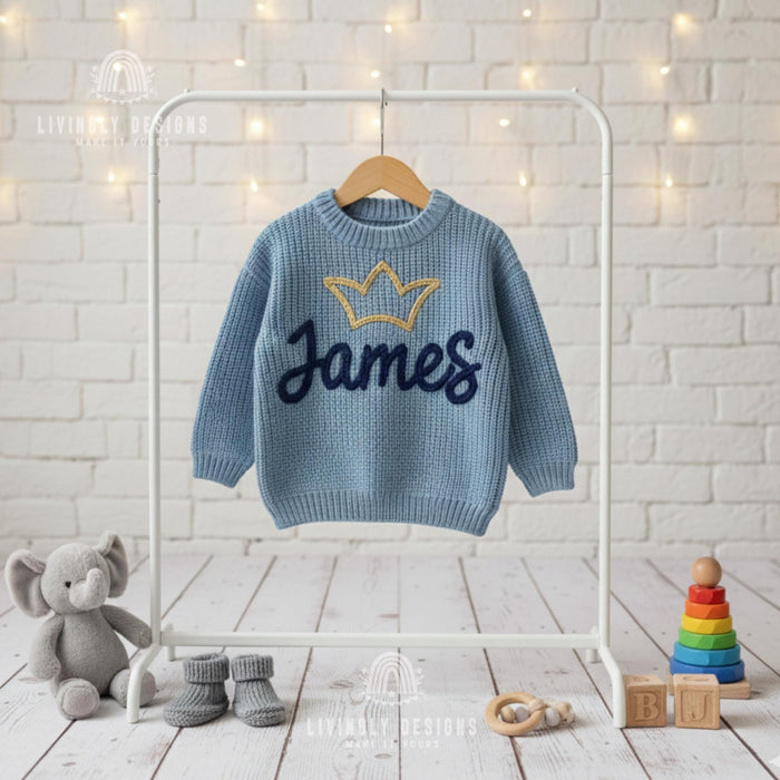 Personalized Baby & Toddler Name Sweater with Crown Embroidered
