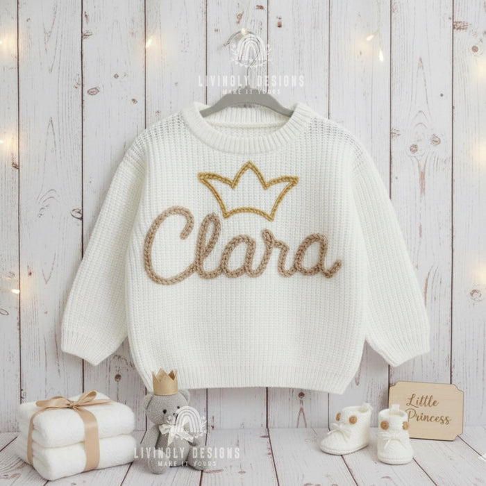 Personalized Baby & Toddler Name Sweater with Crown Embroidered