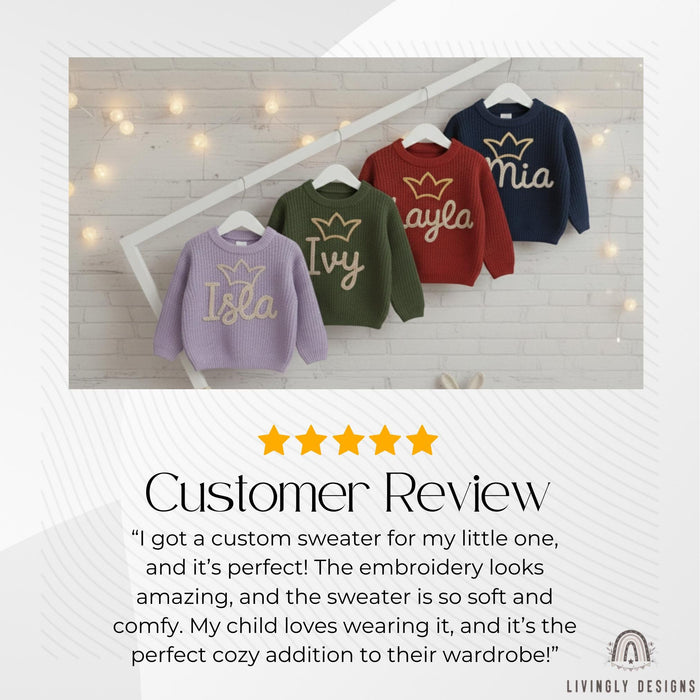 Personalized Baby & Toddler Name Sweater with Crown Embroidered