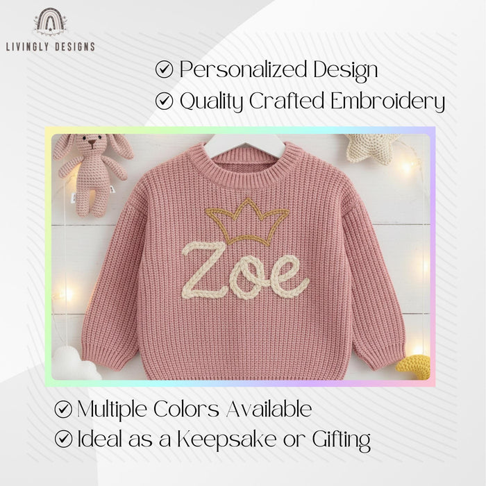 Personalized Baby & Toddler Name Sweater with Crown Embroidered