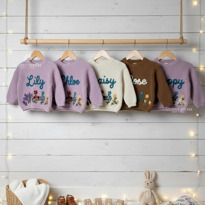 Custom Embroidered Name Flowerbed Jumper