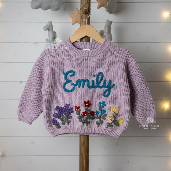 Custom Embroidered Name Flowerbed Jumper