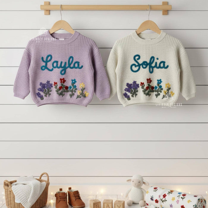 Custom Embroidered Name Flowerbed Jumper