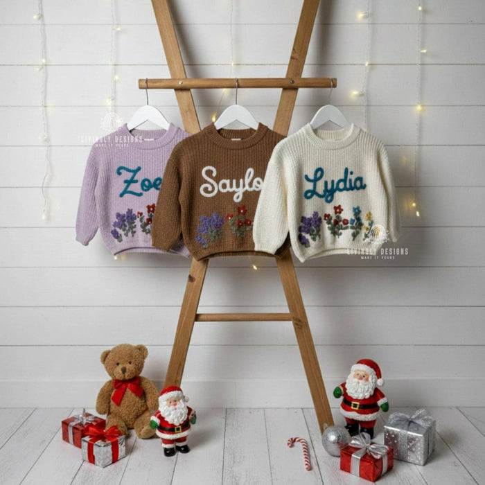 Custom Embroidered Name Flowerbed Jumper