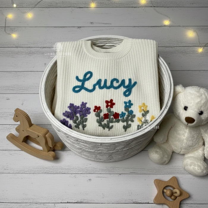 Custom Embroidered Name Flowerbed Jumper