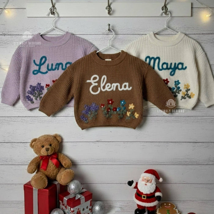 Custom Embroidered Name Flowerbed Jumper