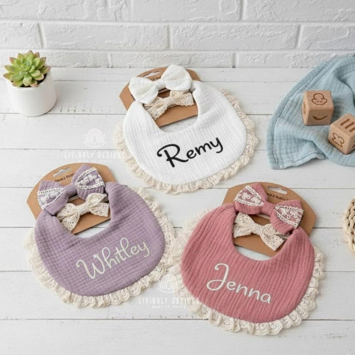 Personalized Name Baby Bib & Bow Set
