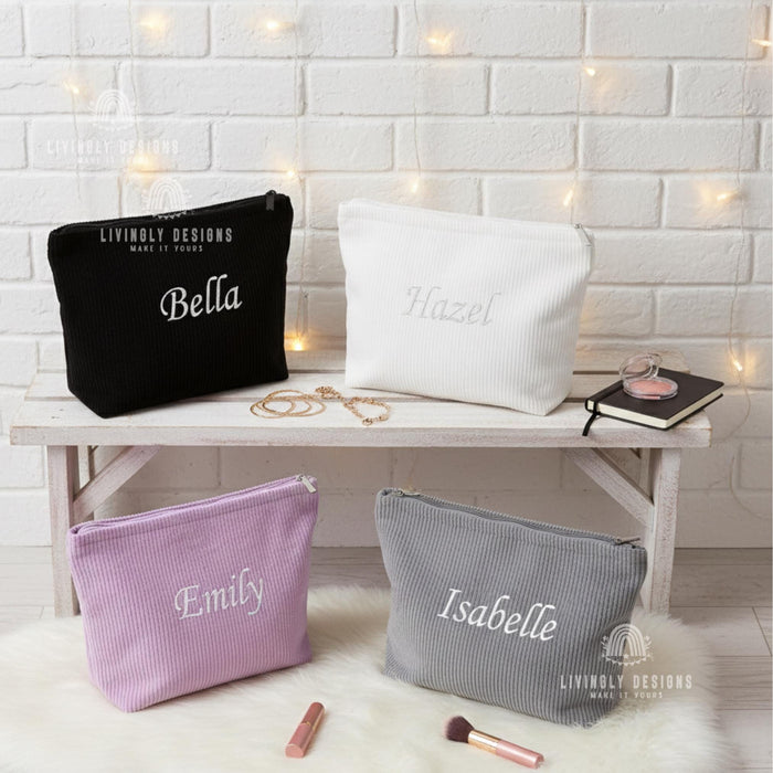Personalized Embroidered Corduroy Makeup Bag