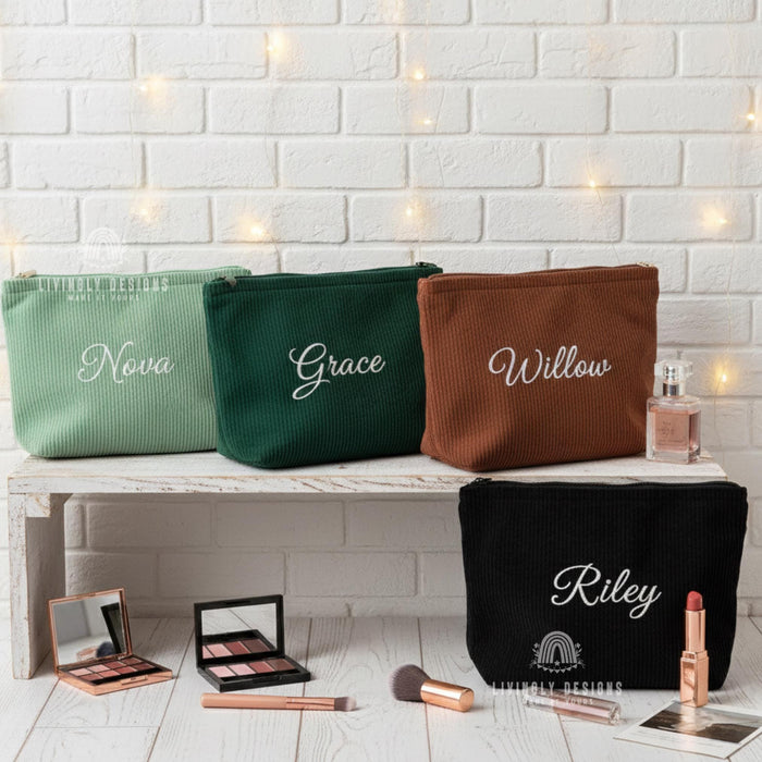 Personalized Embroidered Corduroy Makeup Bag
