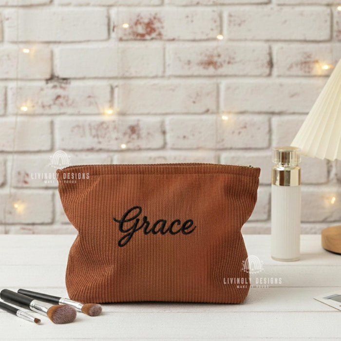 Personalized Embroidered Corduroy Makeup Bag