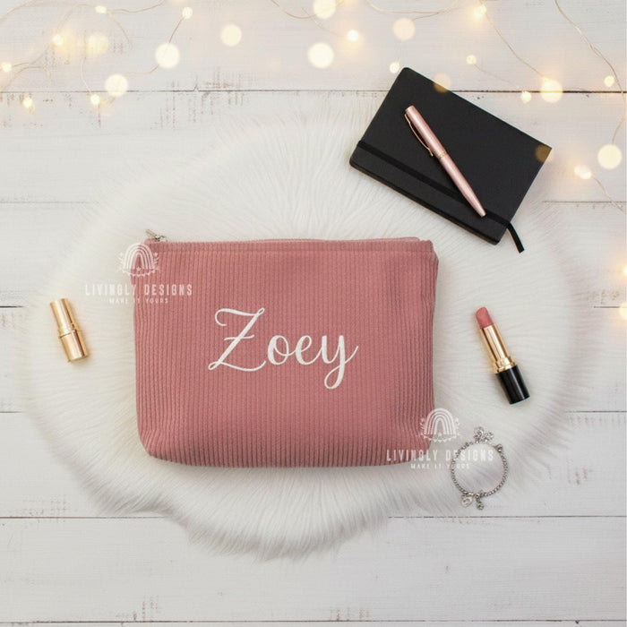 Personalized Embroidered Corduroy Makeup Bag