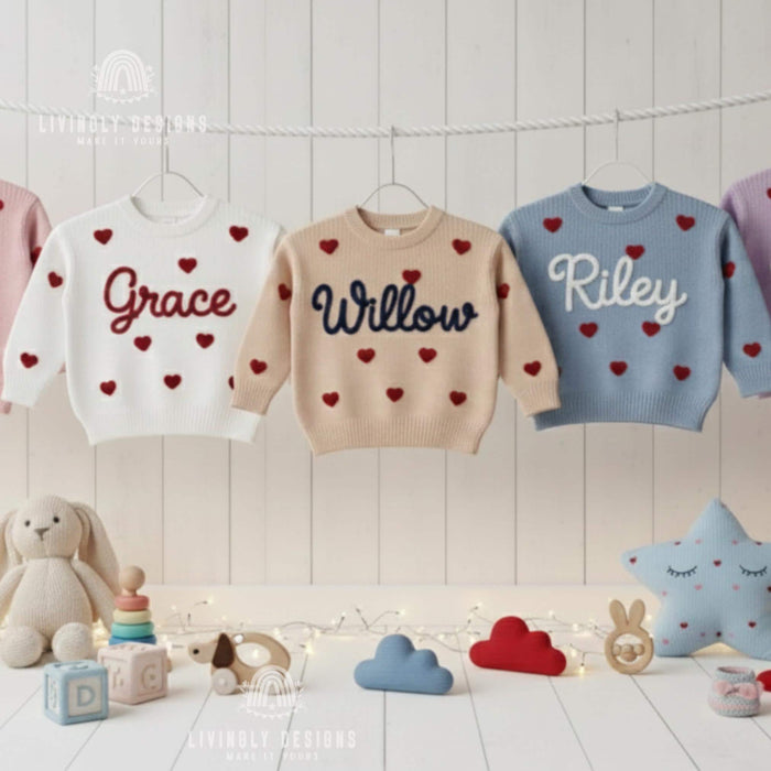 Custom Valentines Hearts Embroidered Baby/Kids Jumper