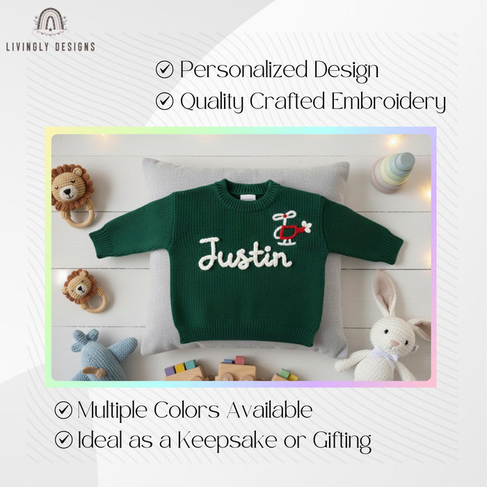 Personalized Name Helicopter Embroidered Kids Jumper