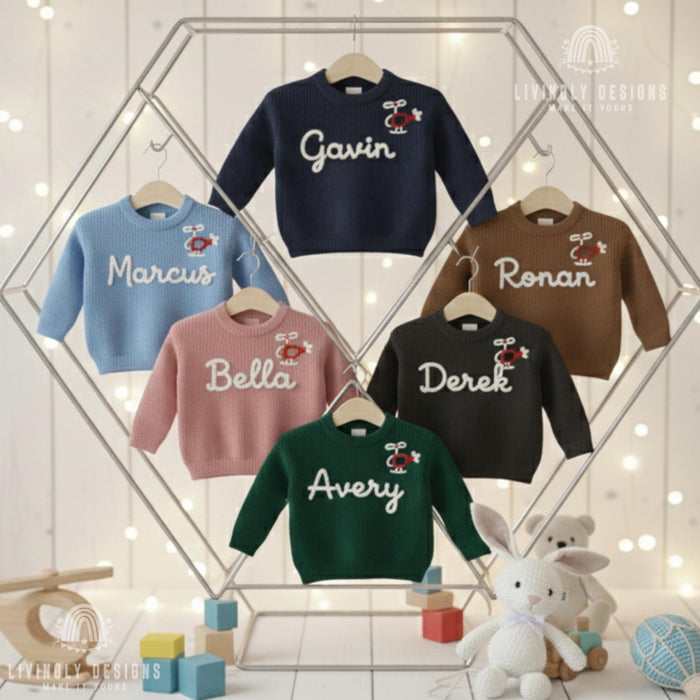 Personalized Name Helicopter Embroidered Kids Jumper