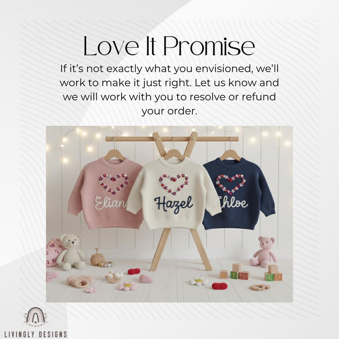 Personalized Name Girls Flower Heart Embroidered Jumper