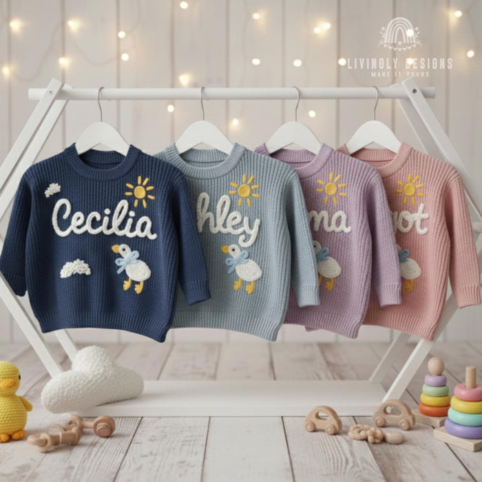 Personalized Name Clouds & Duckling Embroidered Baby Jumper