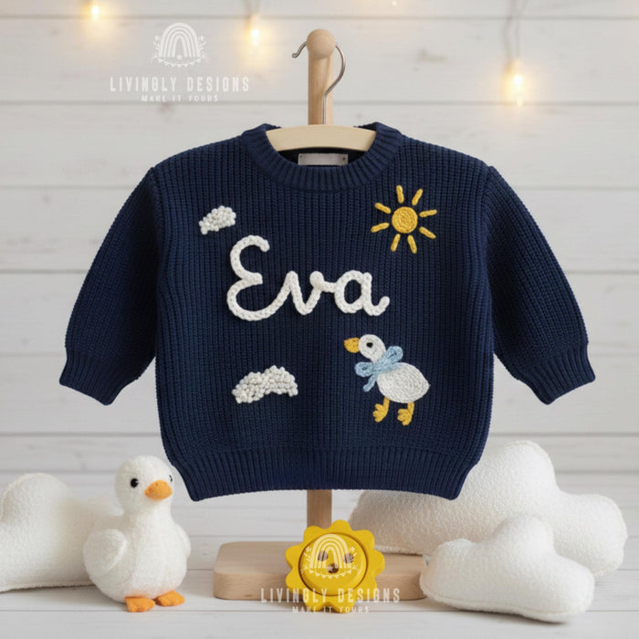 Personalized Name Clouds & Duckling Embroidered Baby Jumper